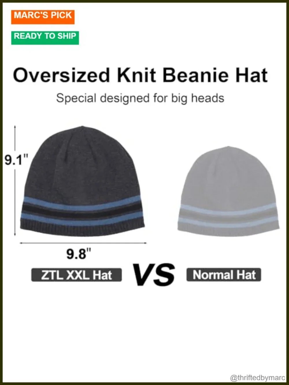XXL Stretch Beanie Hat for Big Heads, Winter Knit Skull Cap